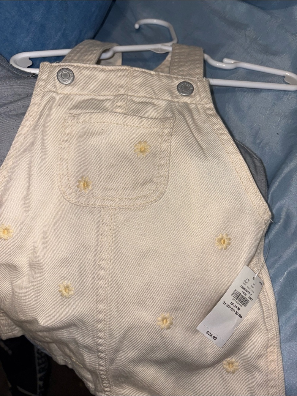 Old Navy Cream Overalls with Yellow Flower Accents
